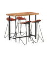 Set de bar, 5 piese, lemn masiv și piele naturală, cu aspect industrial - WOODBB1590