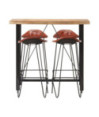 Set de bar, 5 piese, lemn masiv și piele naturală, cu aspect industrial - WOODBB1590