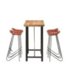 Set de bar, 5 piese, lemn masiv și piele naturală, cu aspect industrial - WOODBB1590