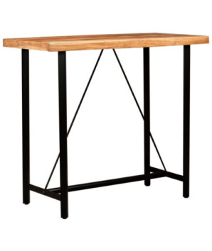 Set de bar, 5 piese, lemn masiv și piele naturală, cu aspect industrial - WOODBB1590