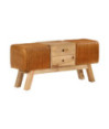 Bancă Bok maro, 107 cm, piele naturală capră / lemn masiv mango, cu aspect vintage - WOODBB1593