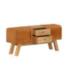 Bancă Bok maro, 107 cm, piele naturală capră / lemn masiv mango, cu aspect vintage - WOODBB1593