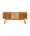 Bancă Bok maro, 107 cm, piele naturală capră / lemn masiv mango, cu aspect vintage - WOODBB1593