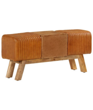 Bancă Bok maro, 107 cm, piele naturală capră / lemn masiv mango, cu aspect vintage - WOODBB1593