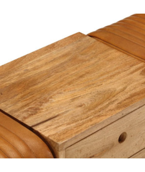 Bancă Bok maro, 107 cm, piele naturală capră / lemn masiv mango, cu aspect vintage - WOODBB1593