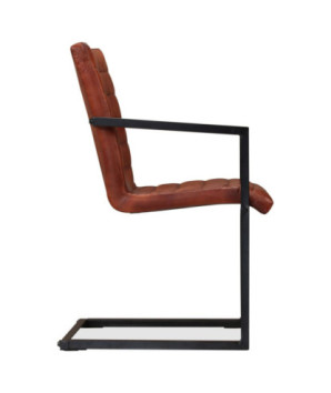 Scaune de bucătărie, 2 buc., maro, piele naturală, cu aspect retro - WOODBB1597