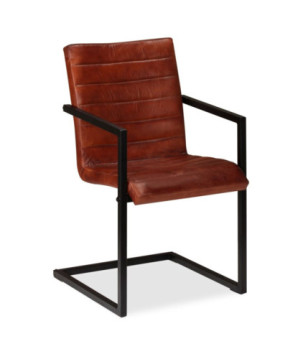 Scaune de bucătărie, 2 buc., maro, piele naturală, cu aspect retro - WOODBB1597