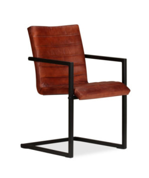 Scaune de bucătărie, 2 buc., maro, piele naturală, cu aspect retro - WOODBB1597