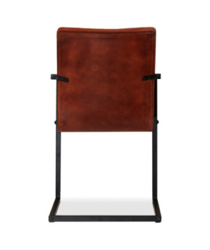 Scaune de bucătărie, 2 buc., maro, piele naturală, cu aspect retro - WOODBB1597