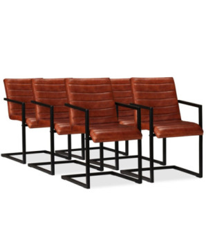 Scaune de bucătărie, 6 buc., maro, piele naturală, cu aspect retro - WOODBB1598