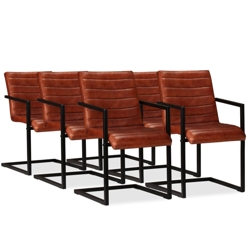 Scaune de bucătărie, 6 buc., maro, piele naturală, cu aspect retro - WOODBB1598