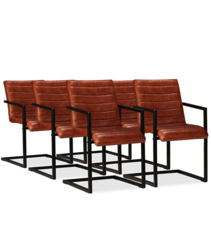 Scaune de bucătărie, 6 buc., maro, piele naturală, cu aspect retro - WOODBB1598