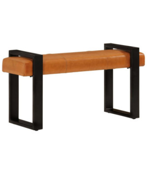 Bancă, negru și maro, 110 cm, piele naturală de capră - WOODBB1600