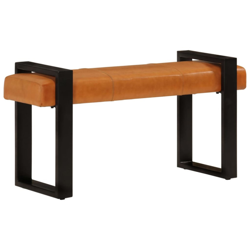 Bancă, negru și maro, 110 cm, piele naturală de capră - WOODBB1600