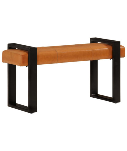 Bancă, negru și maro, 110 cm, piele naturală de capră - WOODBB1600