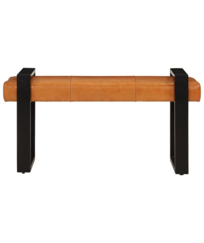 Bancă, negru și maro, 110 cm, piele naturală de capră - WOODBB1600