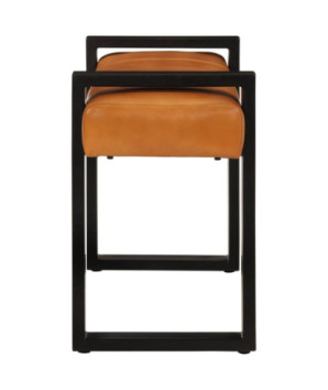Bancă, negru și maro, 110 cm, piele naturală de capră - WOODBB1600