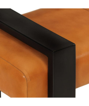 Bancă, negru și maro, 110 cm, piele naturală de capră - WOODBB1600