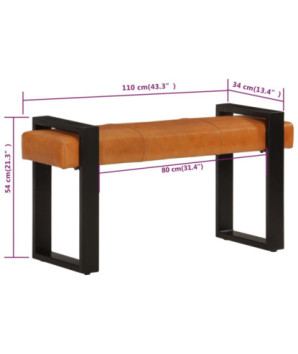 Bancă, negru și maro, 110 cm, piele naturală de capră - WOODBB1600