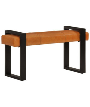 Bancă, negru și maro, 110 cm, piele naturală de capră - WOODBB1600