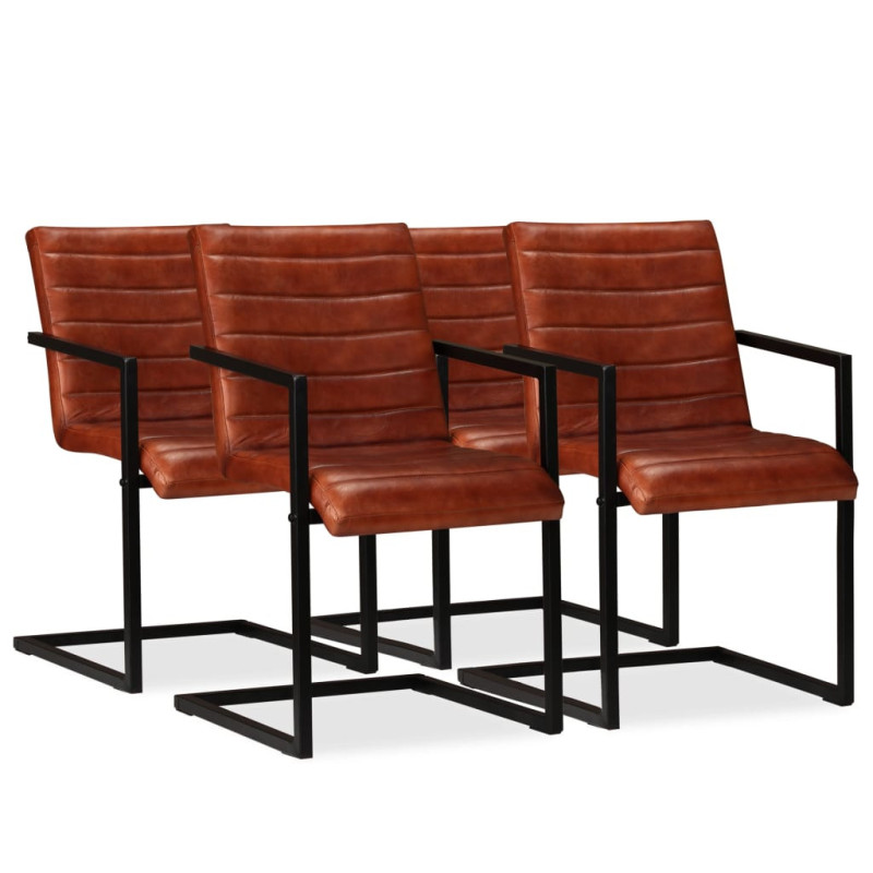 Scaune de bucătărie, 4 buc., maro, piele naturală, cu aspect retro - WOODBB1605