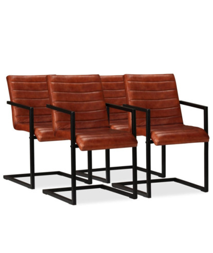 Scaune de bucătărie, 4 buc., maro, piele naturală, cu aspect retro - WOODBB1605