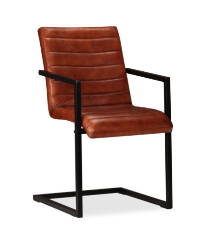 Scaune de bucătărie, 4 buc., maro, piele naturală, cu aspect retro - WOODBB1605