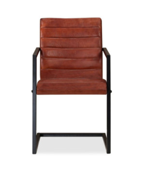 Scaune de bucătărie, 4 buc., maro, piele naturală, cu aspect retro - WOODBB1605