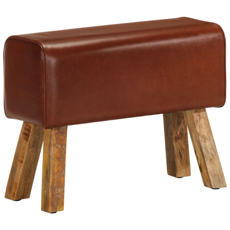 Bancă Bok gimnastică maro 58cm piele naturală/lemn masiv mango, cu aspect vintage - WOODBB1606