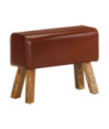 Bancă Bok gimnastică maro 58cm piele naturală/lemn masiv mango, cu aspect vintage - WOODBB1606