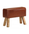 Bancă Bok gimnastică maro 58cm piele naturală/lemn masiv mango, cu aspect vintage - WOODBB1606