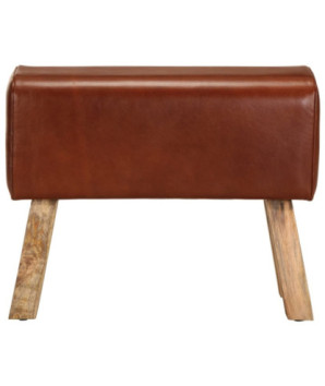 Bancă Bok gimnastică maro 58cm piele naturală/lemn masiv mango, cu aspect vintage - WOODBB1606