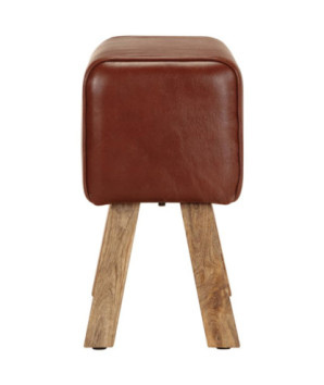Bancă Bok gimnastică maro 58cm piele naturală/lemn masiv mango, cu aspect vintage - WOODBB1606