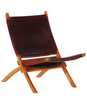 Scaun relaxant pliant, maro închis, piele naturală - WOODBB1619