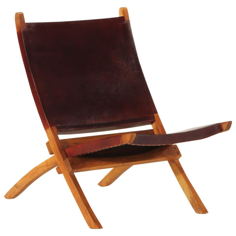 Scaun relaxant pliant, maro închis, piele naturală - WOODBB1619