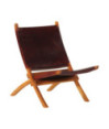 Scaun relaxant pliant, maro închis, piele naturală - WOODBB1619