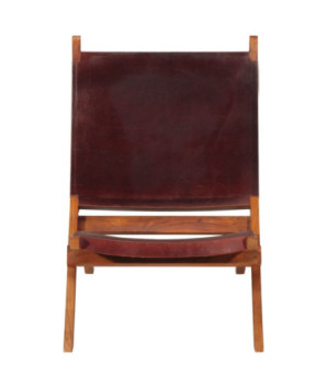 Scaun relaxant pliant, maro închis, piele naturală - WOODBB1619