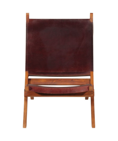 Scaun relaxant pliant, maro închis, piele naturală - WOODBB1619