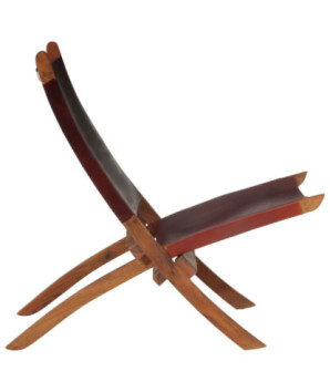 Scaun relaxant pliant, maro închis, piele naturală - WOODBB1619