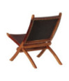 Scaun relaxant pliant, maro închis, piele naturală - WOODBB1619