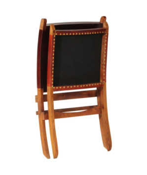 Scaun relaxant pliant, maro închis, piele naturală - WOODBB1619