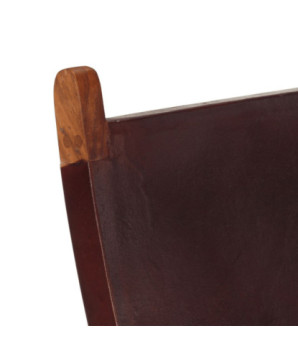 Scaun relaxant pliant, maro închis, piele naturală - WOODBB1619