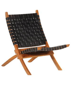 Scaun relaxant pliant, negru, piele naturală - WOODBB1620