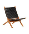 Scaun relaxant pliant, negru, piele naturală - WOODBB1620 Scaun relaxant pliant, negru, piele naturală - WOODBB1620