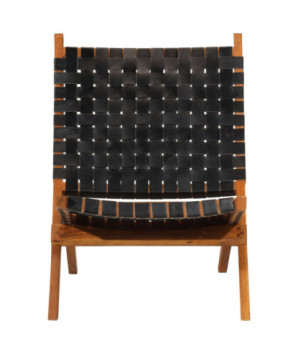 Scaun relaxant pliant, negru, piele naturală - WOODBB1620