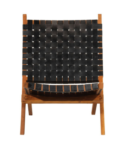 Scaun relaxant pliant, negru, piele naturală - WOODBB1620