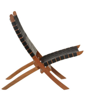Scaun relaxant pliant, negru, piele naturală - WOODBB1620