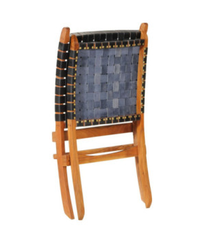 Scaun relaxant pliant, negru, piele naturală - WOODBB1620