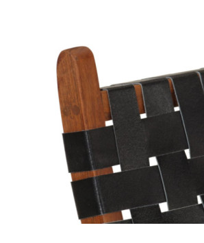 Scaun relaxant pliant, negru, piele naturală - WOODBB1620