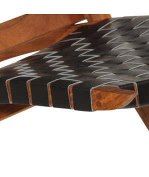 Scaun relaxant pliant, negru, piele naturală - WOODBB1620